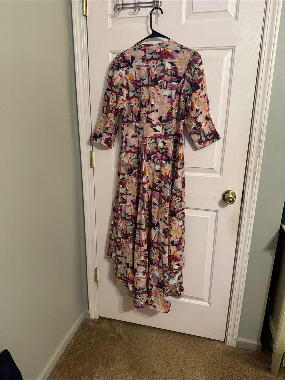 Chuf Floral Button-Front Maxi Dress in Cream with Pink & Purple Accents - Picture 7 of 9